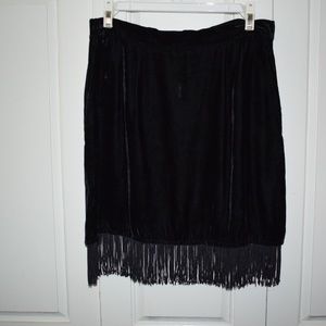 Vintage Black Velvet Fringed Skirt